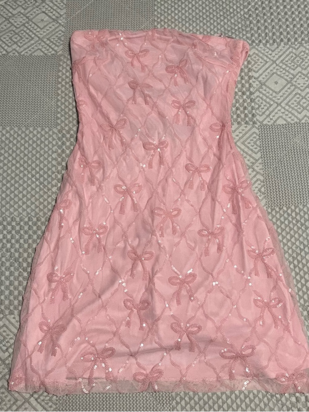 Windsor Cutest Style Light Pink Sequin Bow Strapless Lace-Up Mini Dress S